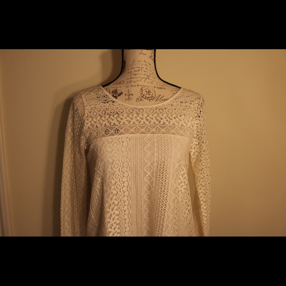 New crotchet style long sleeve knit tie back top